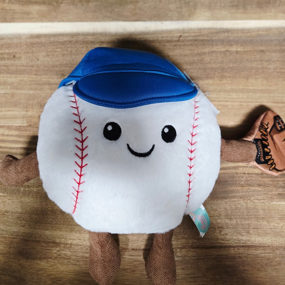 Linzy Toys Baseball Plush Stuffed Animal Toy White Blue Hat Brown Glove